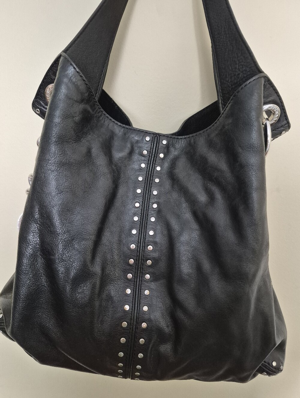 Mk Black Studded Leather Hobo Bag